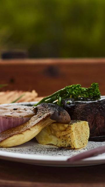 steak and wine